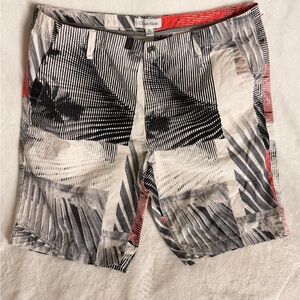 Calvin Klein Palm-Graphic Casual Shorts in Black, White & Red Accents